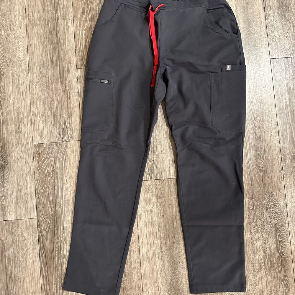 Figs Gray Cargo Pants with Red Drawstring